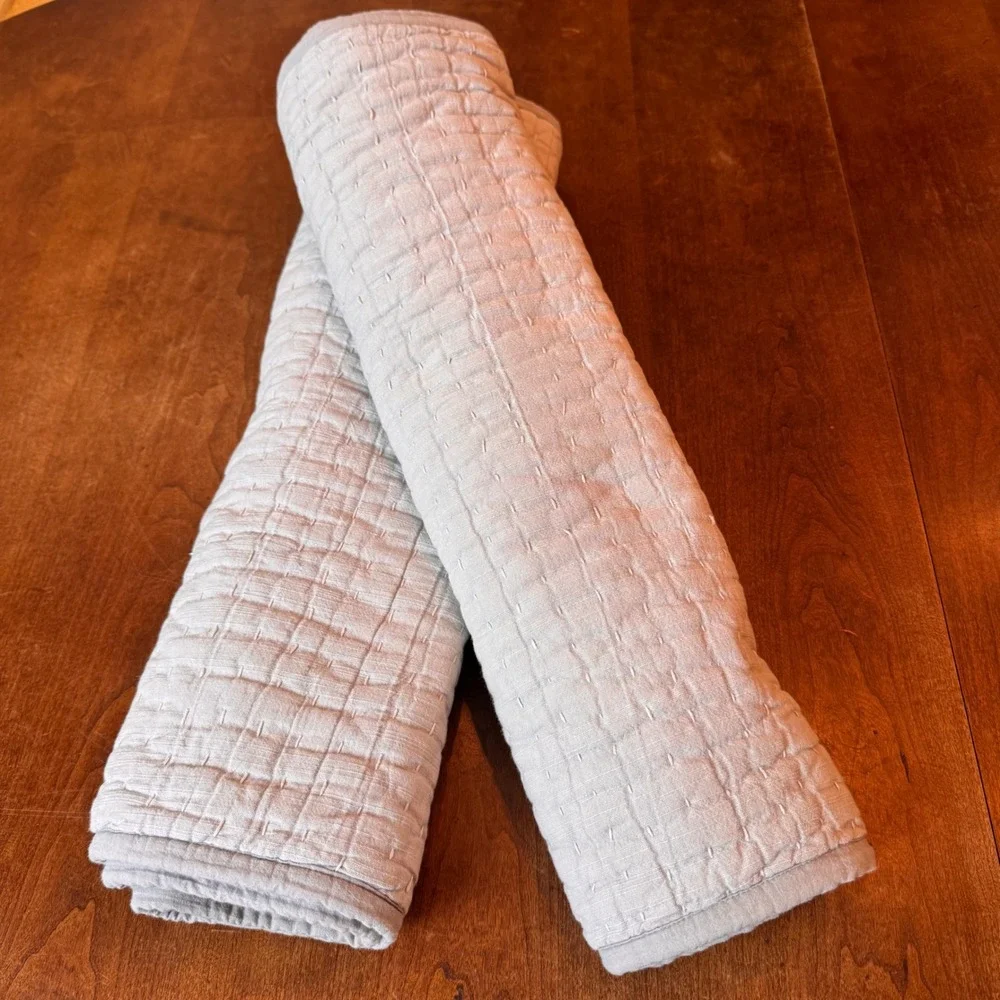 Pottery Barn Gray Linen 2 King Shams Pick Stitch Hand Quilted